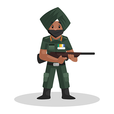 Punjabi soldier is holding a rifle in his hands