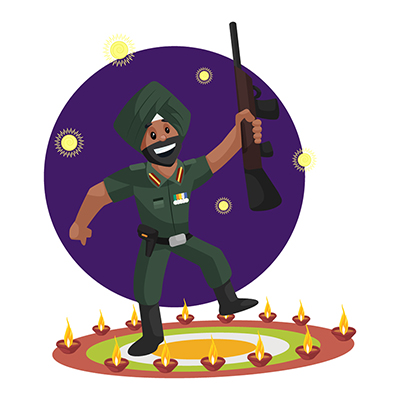 Punjabi soldier is holding rifle and dancing on diwali festival