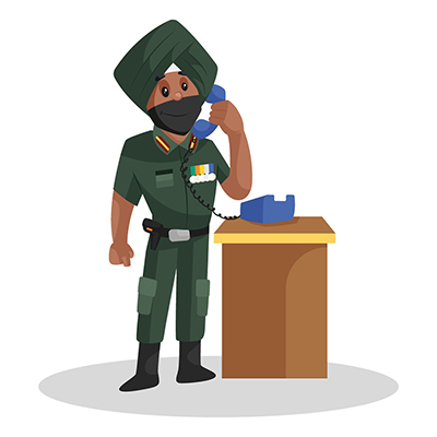 Punjabi soldier is listening telephone
