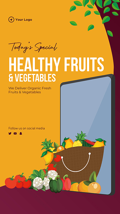 Template portrait of special healthy fruits and vegetables