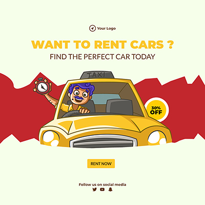 Banner template of want to rent cars find the perfect car today