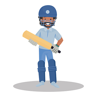 Cricketer wearing a helmet and holding a cricket bat in hand