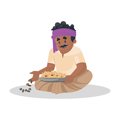 Farmer man is cleaning stone from grains