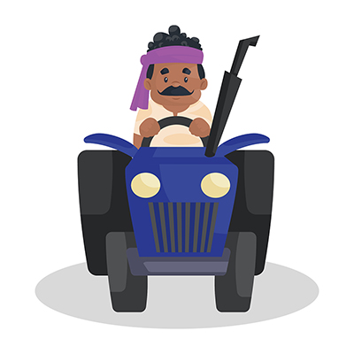Farmer man is driving a tractor
