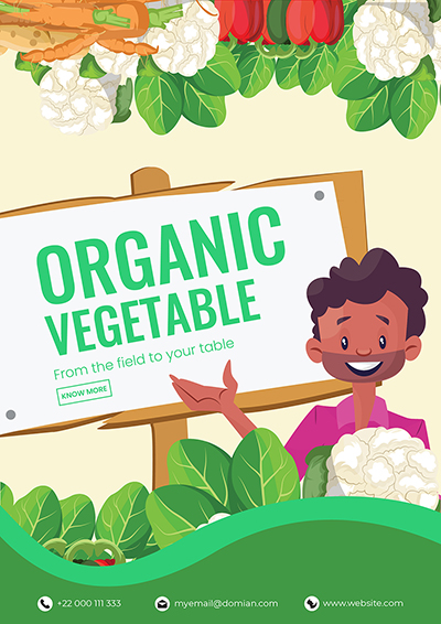 Flyer template with organic vegetable from field to table