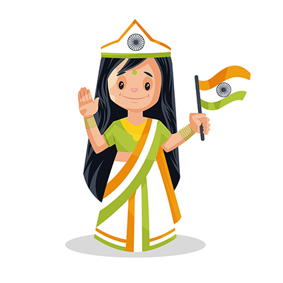 Girl is wearing Indian dress and holding Indian flag in hand