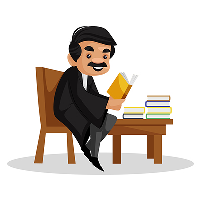 Indian lawyer is sitting on chair and reading books