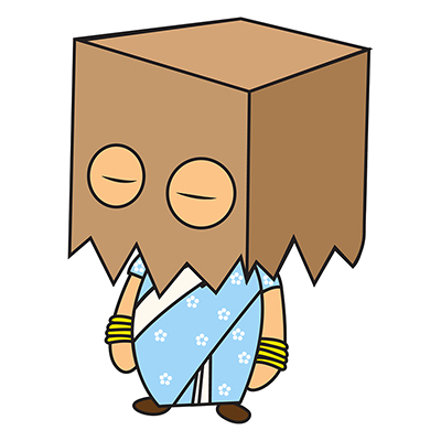 Lady politician covering her face with the box