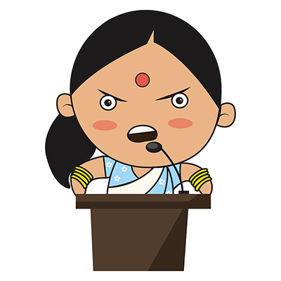 Lady politician is giving speech with aggression