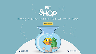 Landscape template of pet shop bring cute little pet at home