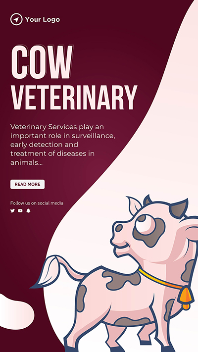 Portrait design of the cow veterinary services template
