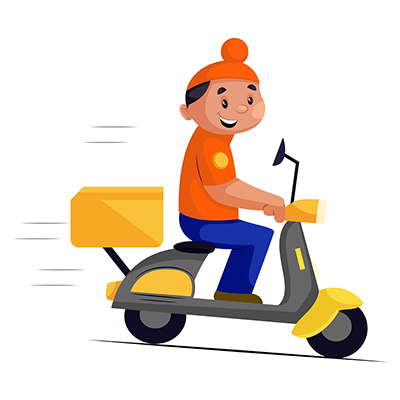 Punjabi delivery boy is smiling and riding scooter