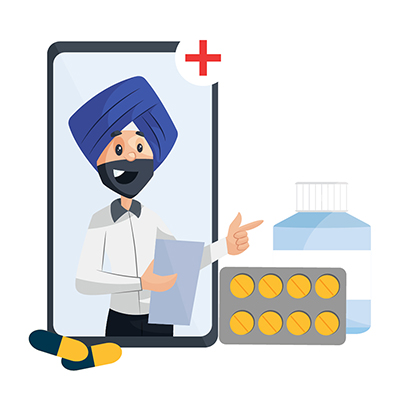 Punjabi doctor is on mobile for buying online medicine