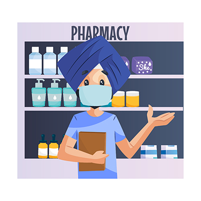 Punjabi doctor is standing in a pharmacy shop