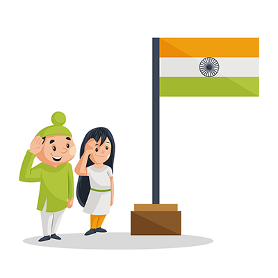 Sardar boy and girl are giving a salute to the Indian flag
