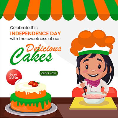 Banner template of celebrate independence day with delicious cakes