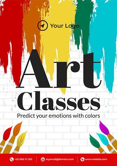 Flyer template of art classes show emotions with colors