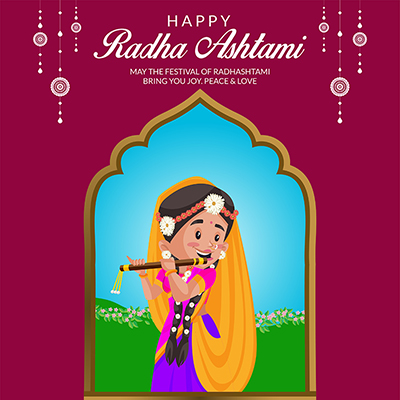 Template banner for a happy radha ashtami festival