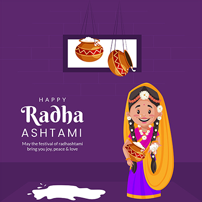 Template banner with the happy radha ashtami event