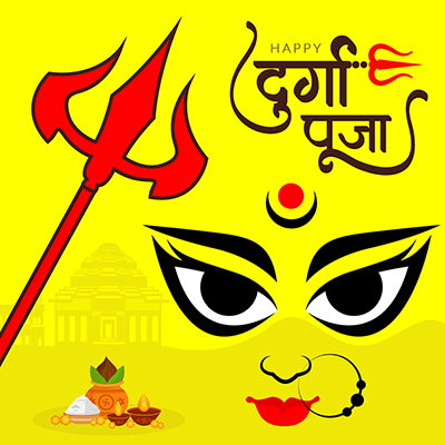 Banner template happy durga puja in hindi text