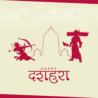 Banner template of happy dussehra with hindi text