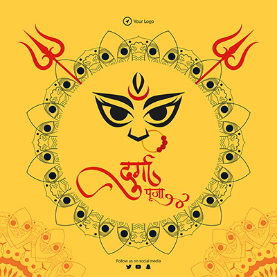 Banner template of the durga puja in hindi text