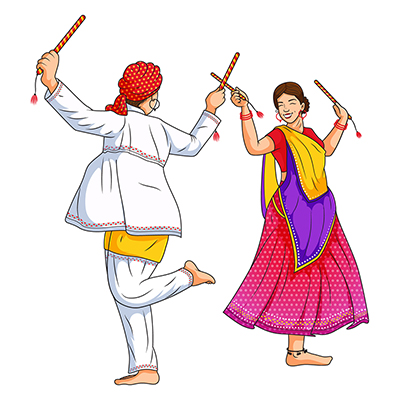 Illustration of man and woman doing garba dance