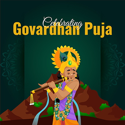 Celebrating govardhan puja banner template