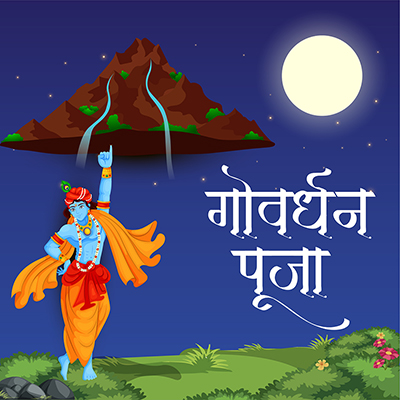 Govardhan puja with banner template in hindi text