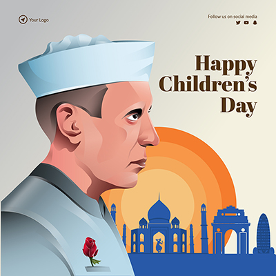 Happy childrens day with flat banner template