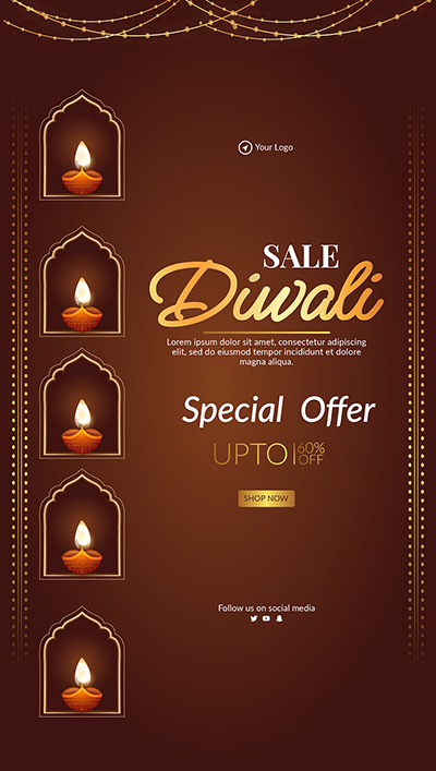 Portrait template of diwali sale special offer