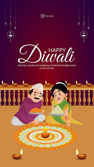 Portrait template of happy diwali