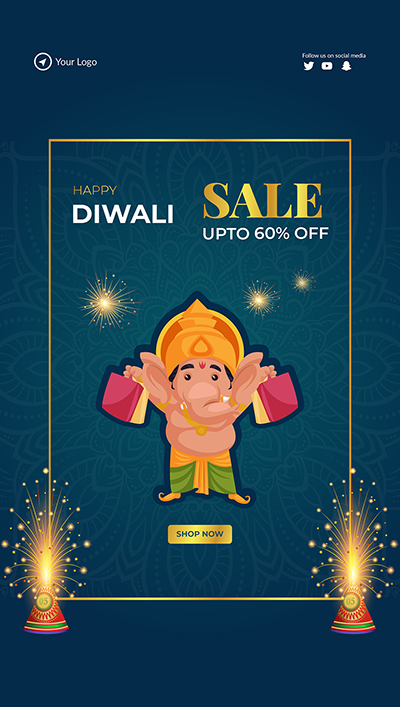 Portrait template of happy diwali sale