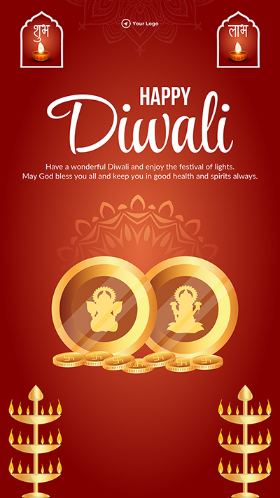 Portrait template with a happy diwali