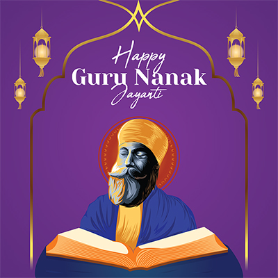 Template banner with the happy guru nanak jayanti