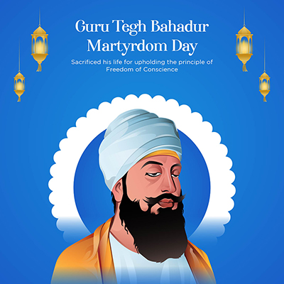 Template with guru tegh bahadur martyrdom day on banner