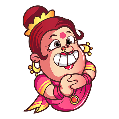 Aunty is happy and showing her teeth