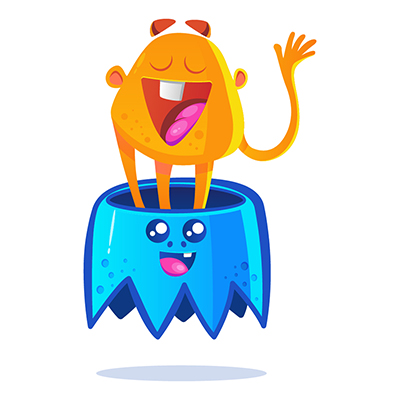 Blue monster is carrying another monster on its head
