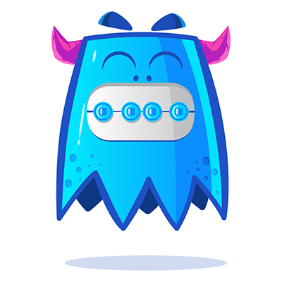 Blue monster is showing its teeth braces