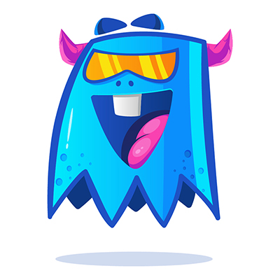 Blue monster is wearing colorful sunglasses