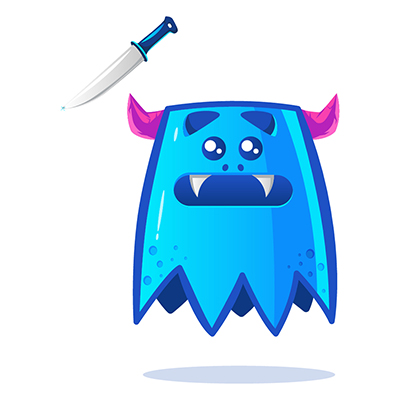 Blue monster is with knife