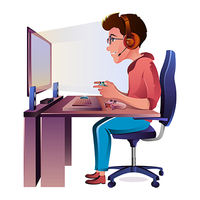 Boy is playing game on the computer