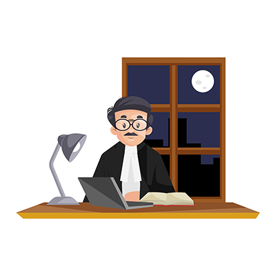 Indian judge is working on laptop in home at night