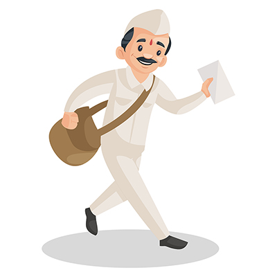 Postman is wearing bag and going for letter delivery