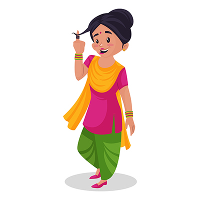 Punjabi girl is rolling her hair with finger