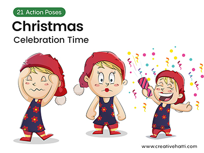 Celebration Time Girl Celebrating Christmas Vector Bundle