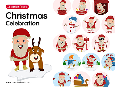 Christmas Santa Celebrating Christmas Event Vector Bundle