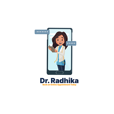 Dr radhika book online appointment vector mascot logo template