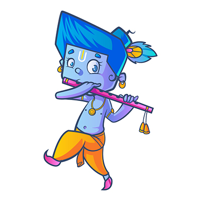 Little krishna is playing flute