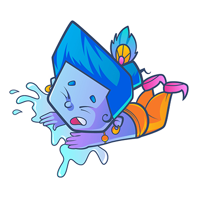 Little krishna is slipping in the water